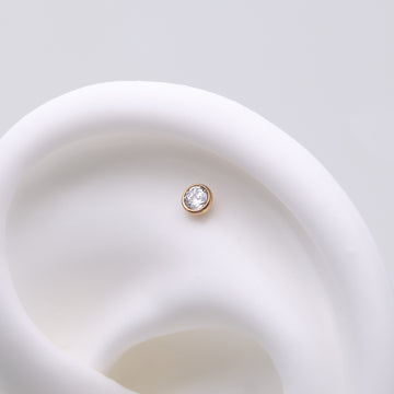 Detail View 1 of Implant Grade Titanium OneFit Threadless Golden Bezel Set Sparkle Gem Top Part-Clear Gem